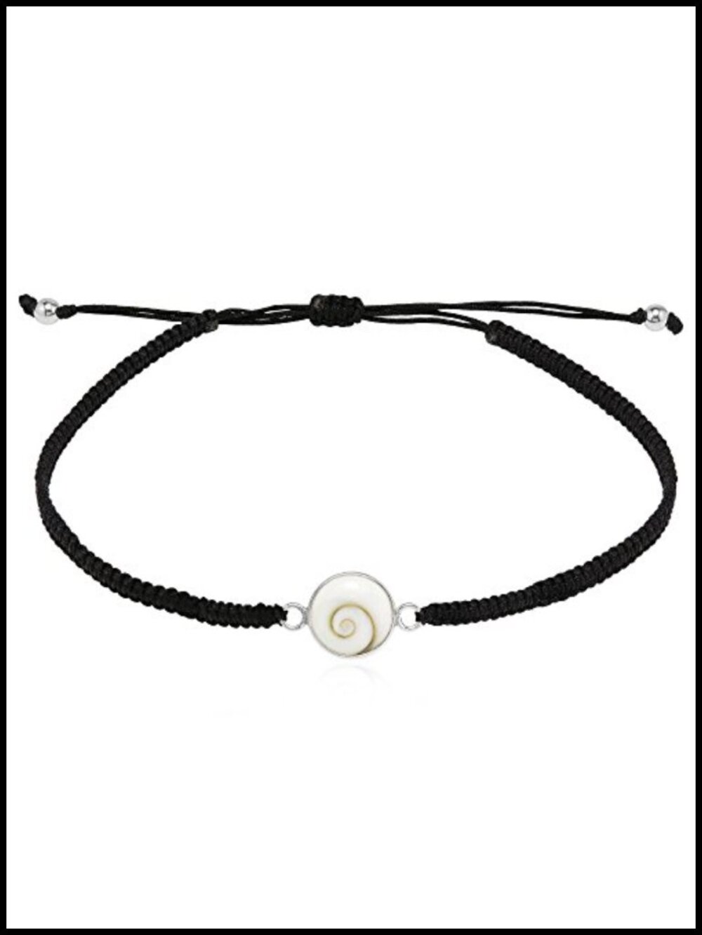 Sterling Silver Shiva Shell Cotton Rope Adjustable Pull Bracelet